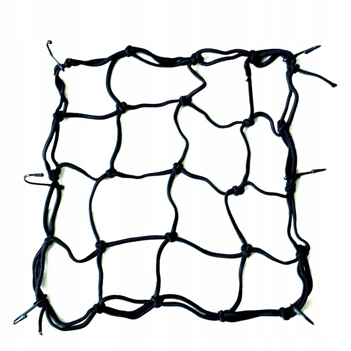 Siatka bagazowa elastyczna, 35x35 cm, fekete, 6 horog gumivégekkel, motorkerékpárhoz/robogóhoz/quadhoz