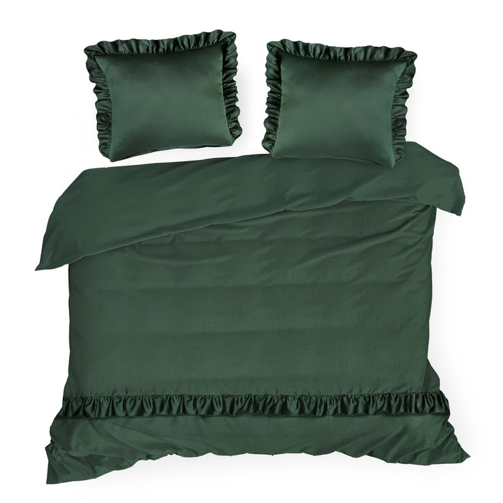 Lenjerie de pat din satin VENUS 160x200 Eurofirany verde sticla cu volane
