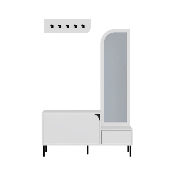 Set dulapior de pantofi alb si cuier, PAL melaminat 112x172 cm Mila, Decortie