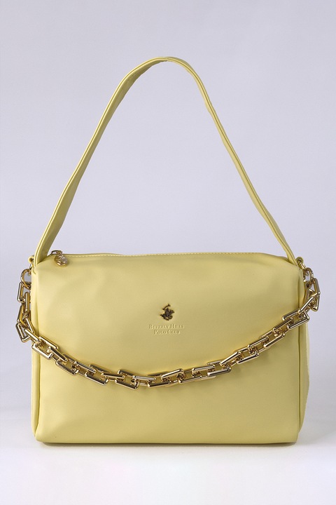 Beverly Hills Polo Club, Geanta de piele ecologica cu bareta de lant, Galben pai