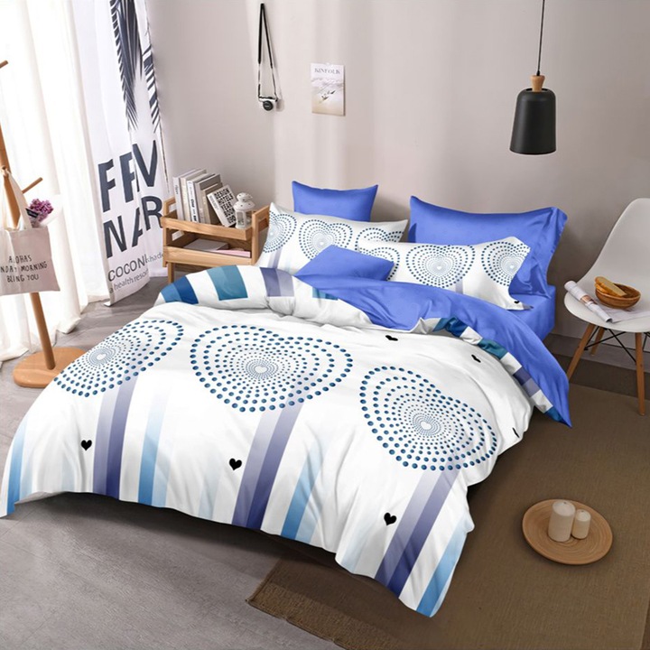 Lenjerie de pat pentru o persoana cu husa de perna patrata, Argot, bumbac mercerizat, multicolor, 3 piese