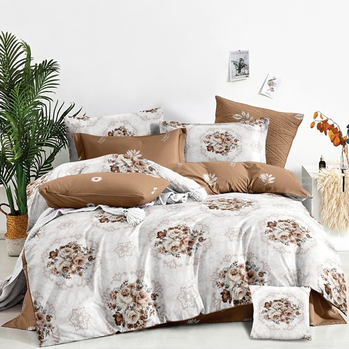 Egyszemélyes ágynemű rugalmas ágyhuzattal és 2 négyzet alakú párnahuzattal, Bernelle, mercerizált pamut, többszínű