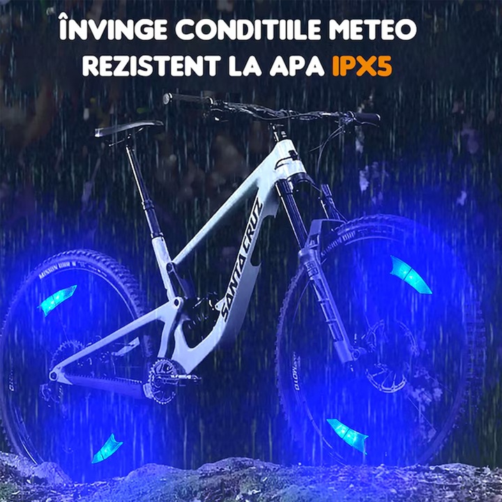 Комплект фарове за велосипеди, LED за спици, 3 режима на светене, водоустойчиви, многоцветни, включена батерия