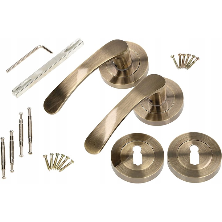 Set 2 manere usa, Kotarbau, ergonomic, patina bronz, 110 mm