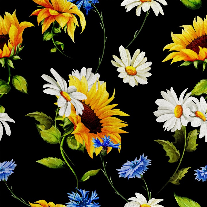 Poliészter varrószövet, virágok feketén, puha bársony, 145 cm x 100 cm, Heko panelek, RDX490