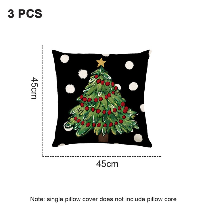 3 db dekoratív párnahuzat szett Jormftte karácsonyi design, pamut, cipzárral, tarka, 45x45cm