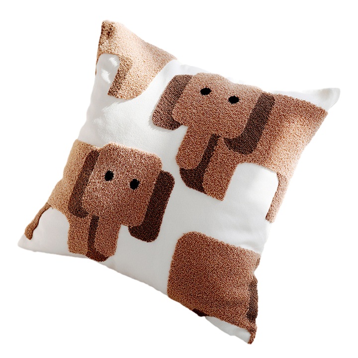 Fete de perna cu model elefant, din in, pentru canapea, decor pentru casa, 45 x 45 cm, elefant maro