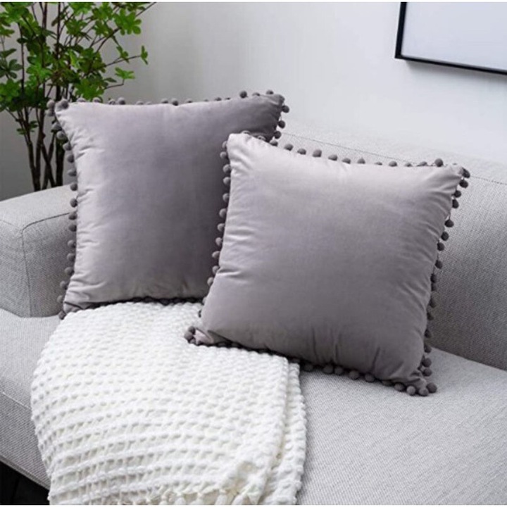 Set 2 fete de perna, catifea, cu fermoar ascuns, gri