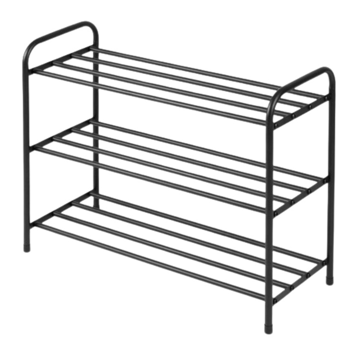 DacEnergy cipőtartó, tömör acél szerkezet, 3 szint, 16 pár cipő, nyitott kivitel, 53 x 66 x 26 cm, fekete