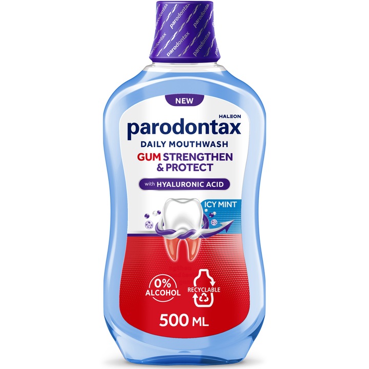 Вода за уста Parodontax Gum Stregthen & Protect Icy Mint, С флуорид, Без алкохол, 500 мл