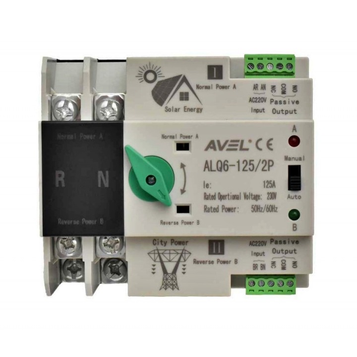 Comutator Automat de Transfer Fotovoltaic ATS 125/2P - 125A pentru Instalatii Solare, Control Eficient si Siguranta in Functionare