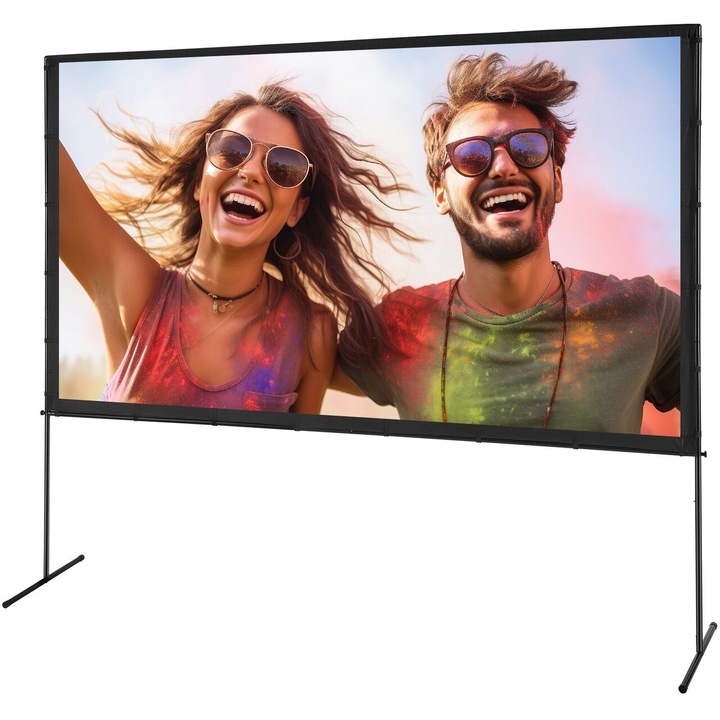 Ecran de proiectie 100 inch, 4K Ultra HD, 16:9, Portabil, Material anti-lumina, vizionare fata/spate