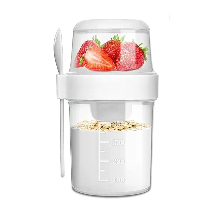 Мултифункционална чаша AMRINUGL за зърнени храни и кисело мляко, непропусклива, бяла, 310мл+560мл