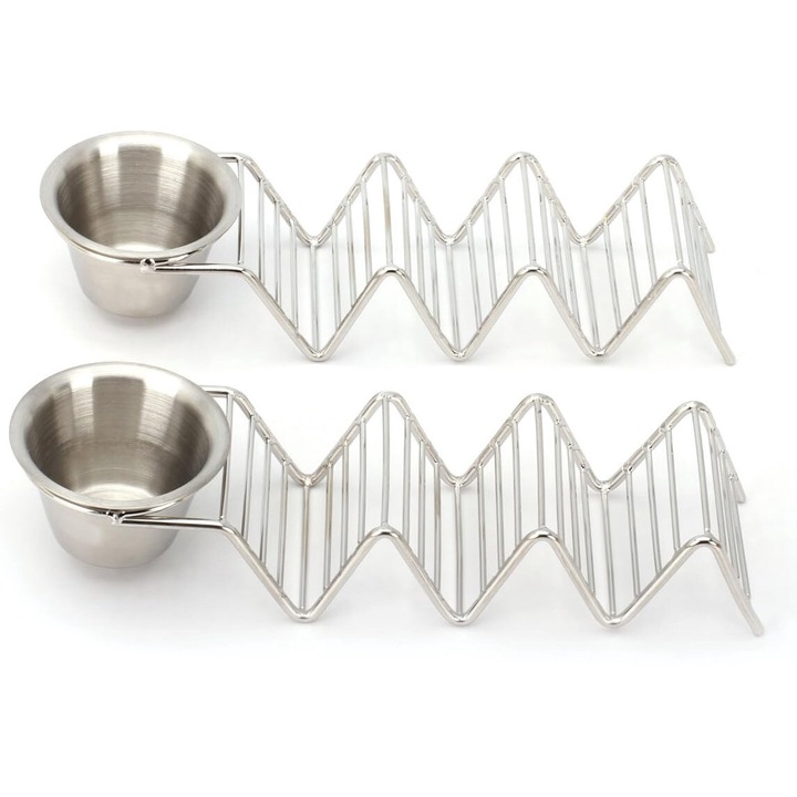 Set 2 Suporturi Taco AMRINUGL, Otel Inoxidabil, Design Valuri, Argintiu