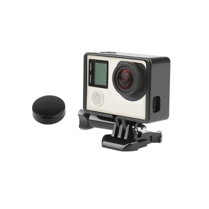 Carcasa Protectie (Prindere) pentru GoPro Hero 3 Hero 3+ Hero 4 impreuna cu Capac de Protectie pentru Lentila