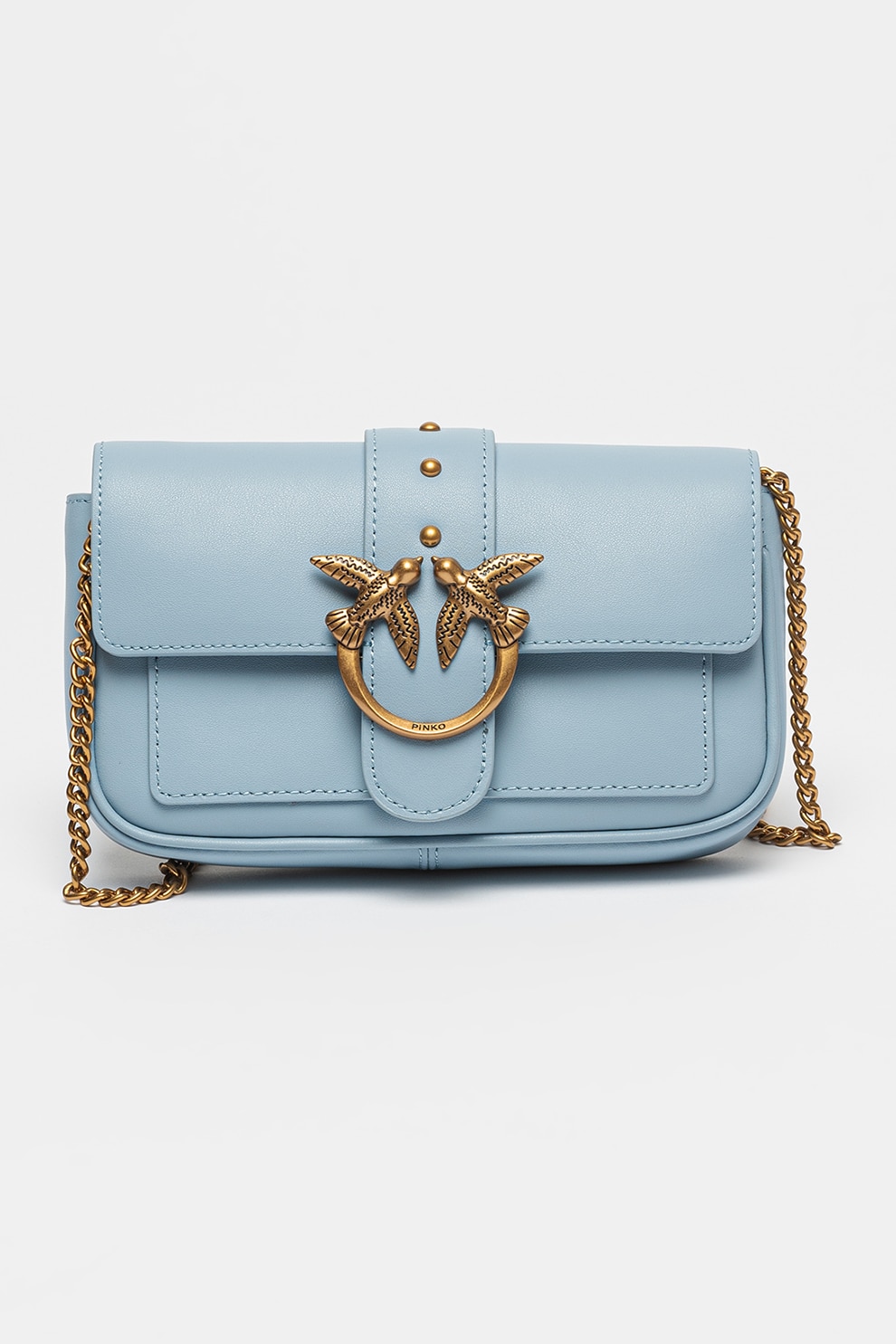 Pinko, Geanta crossbody de piele Love One, Albastru deschis - eMAG.ro