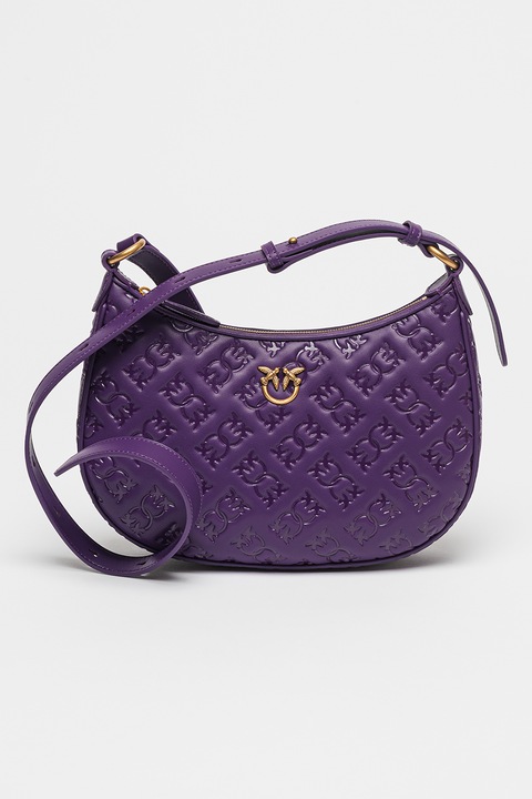 Pinko, Кожена чанта през рамо с принт, Виолетов