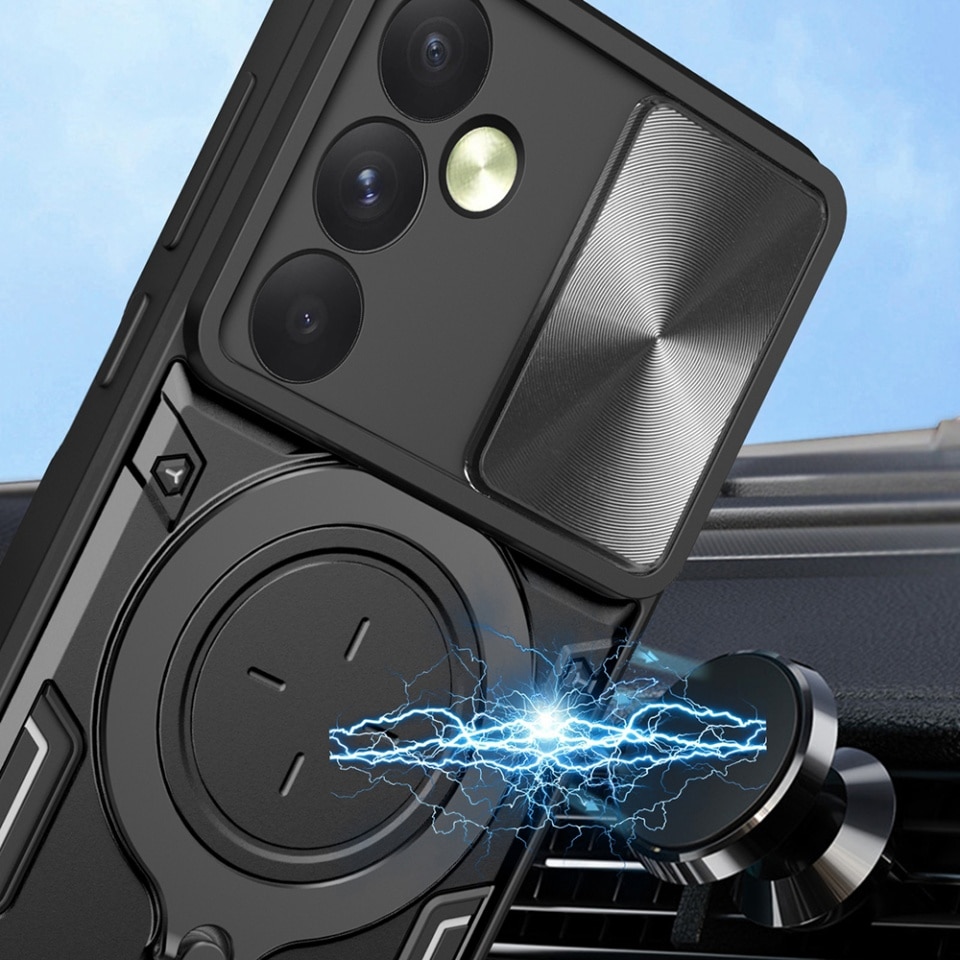 Husa pentru Samsung Galaxy A35 5G, SKYDDAR INNOVATION, CamGuard Pro, Inel Magnetic, Protectie Camera, set cu sticker, Negru