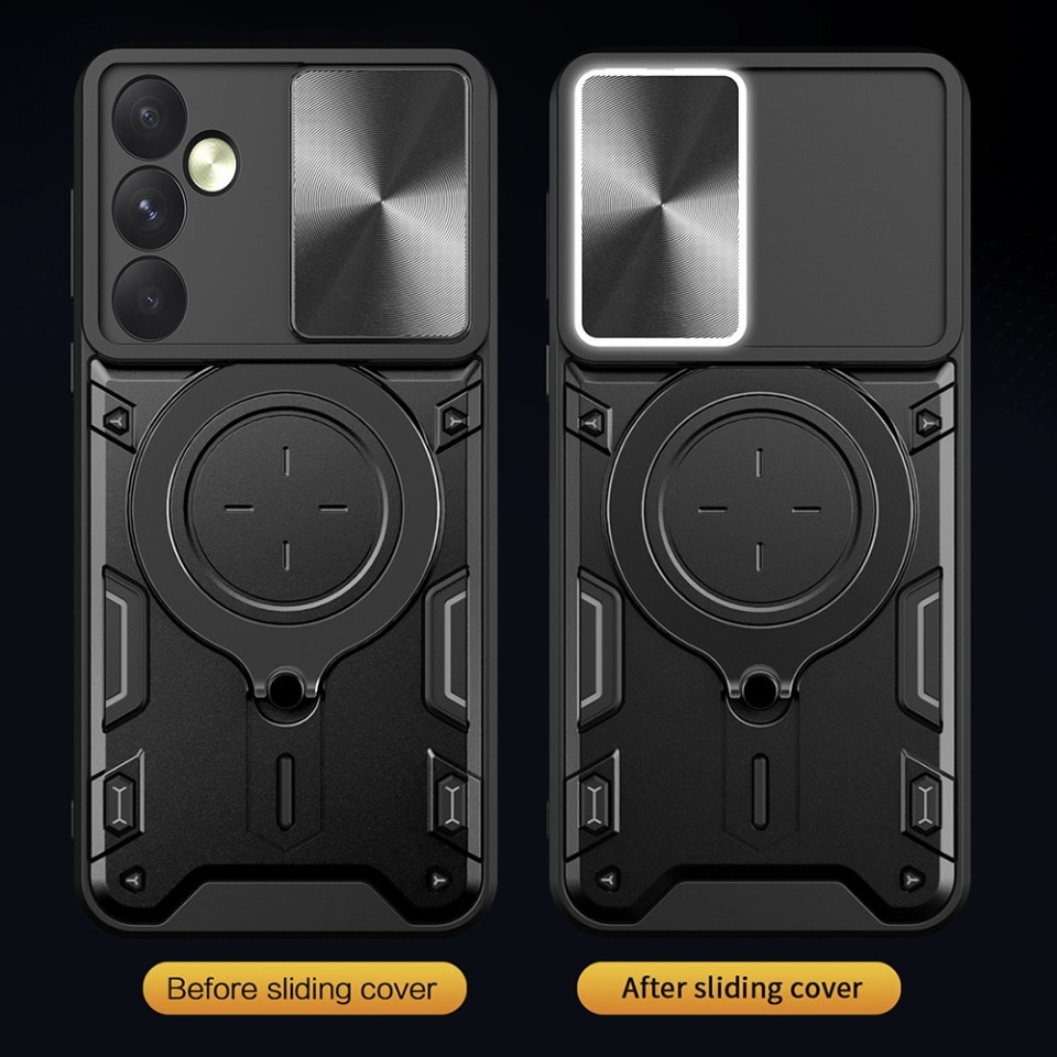 Husa pentru Samsung Galaxy A35 5G, SKYDDAR INNOVATION, CamGuard Pro, Inel Magnetic, Protectie Camera, set cu sticker, Negru