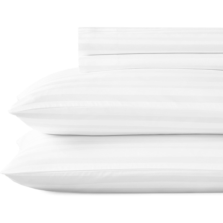 Set 4 huse de perna Damask Gecor, 40x40 cm, policotton, GSM 135, dungi 1 cm, alb