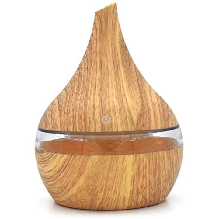 Difuzor Mini USB pentru Aromaterapie si Umidificator cu 7 Culori LED interschimbabile - Design Lemn, 300 ml, Maro
