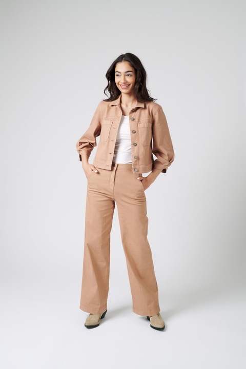 Pantaloni Secuiana tip jeans, evazati, camel, Bumbac