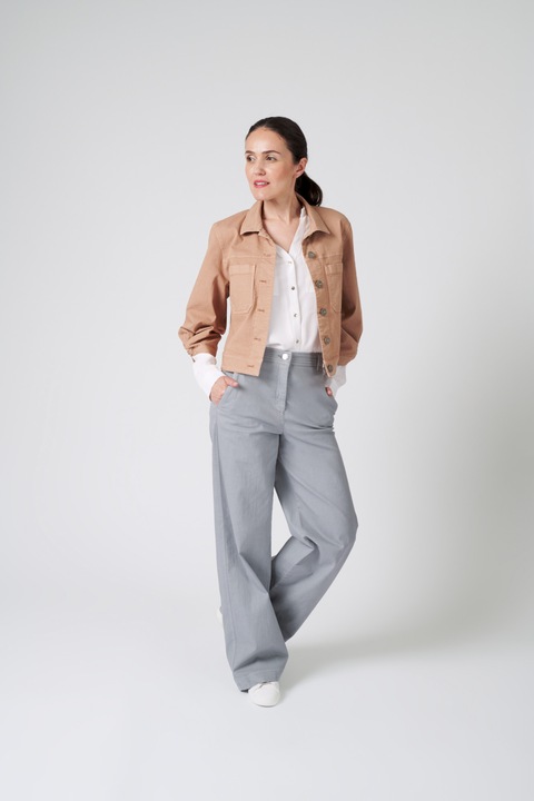 Pantaloni Secuiana tip jeans, evazati, gri mediu, Bumbac