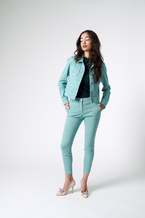 Pantaloni Secuiana casual slim-fit, turcoaz, Bumbac