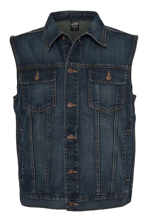 Urban Classics, Vesta de denim cu buzunare pe piept, Albastru inchis