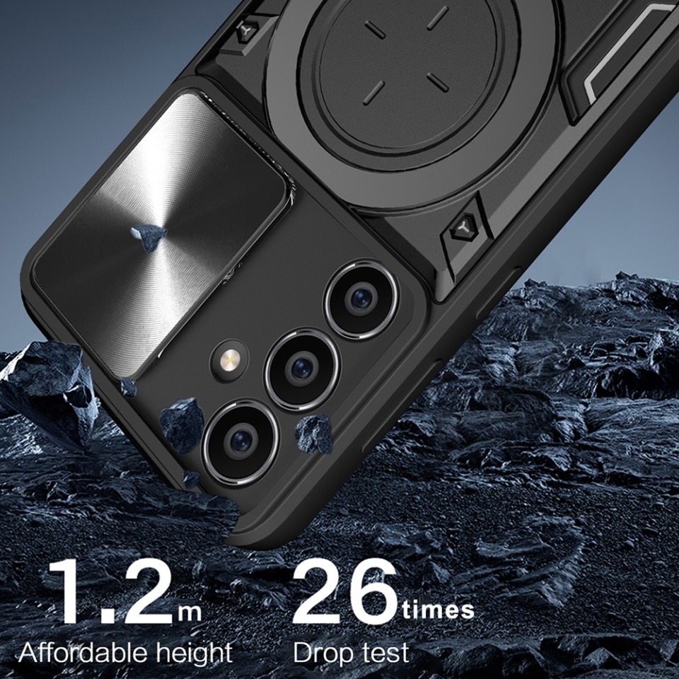 Husa pentru Samsung Galaxy A34 5G, SKYDDAR INNOVATION, CamGuard Pro, Inel Magnetic, Protectie Camera, set cu sticker, Negru
