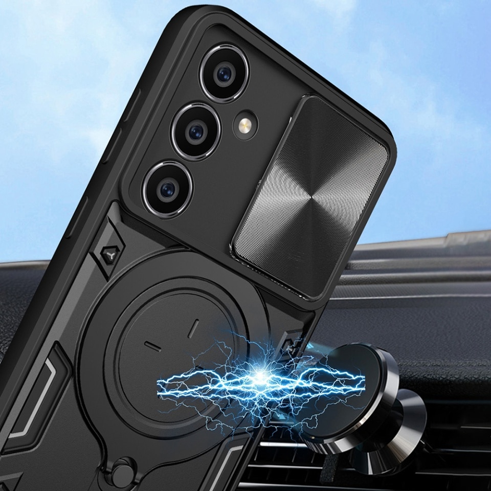 Husa pentru Samsung Galaxy A34 5G, SKYDDAR INNOVATION, CamGuard Pro, Inel Magnetic, Protectie Camera, set cu sticker, Negru
