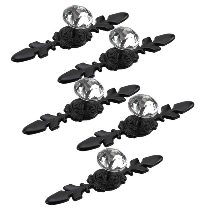 Maner de lavabou pentru sertar Maner de tragere - sticla de cristal cu maner cu garnitura de diamant cu placa neagra Mic