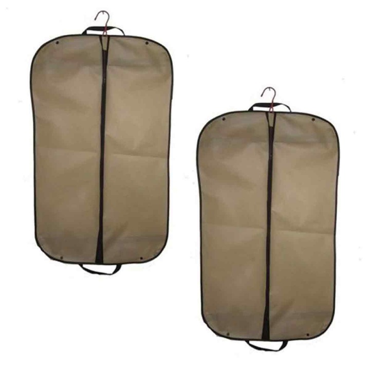 Set 2 huse de protectie pentru haine, panza, bej, 100x60cm