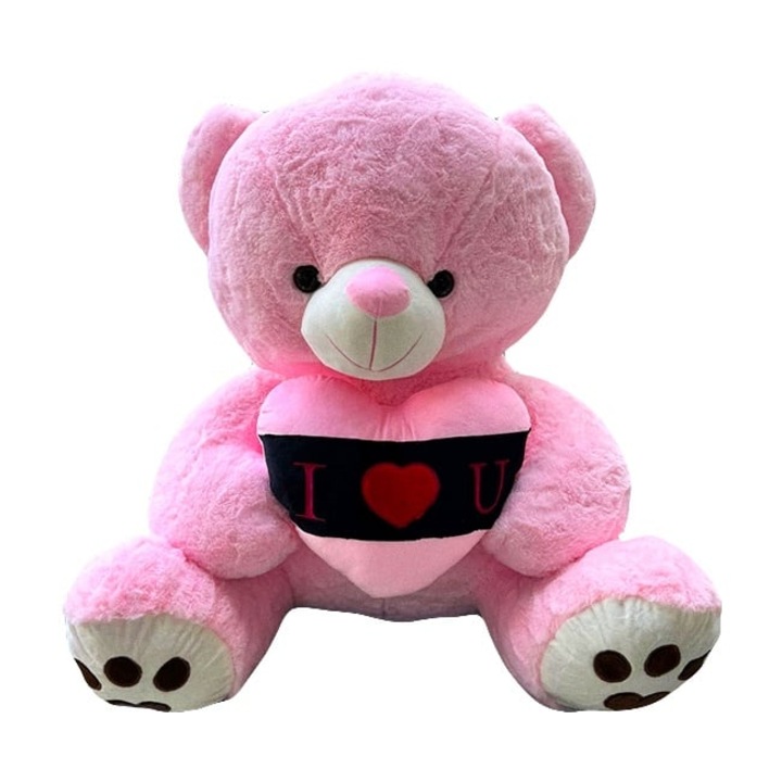 Ursulet de plus Lolo, cu inimioara, inaltime 57 cm, Roz, Velve