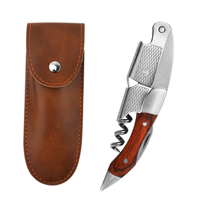 Tirbuson cu husa, inox/ABS, 12.7cm, maro/argintiu