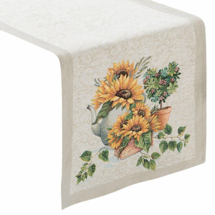 Traversa de masa, Eurofirany, 57/NAT, Floral, Dreptunghi, Bumbac/Poliester/Acril, Multicolor, 100x40 cm