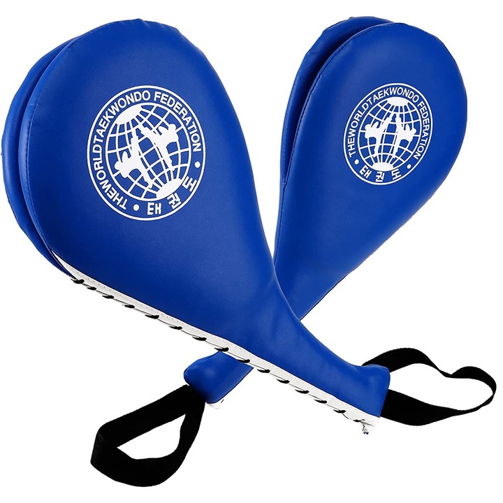 Set 2 tinte pentru picior taekwondo, piele ecologica, albastru, 39x19cm