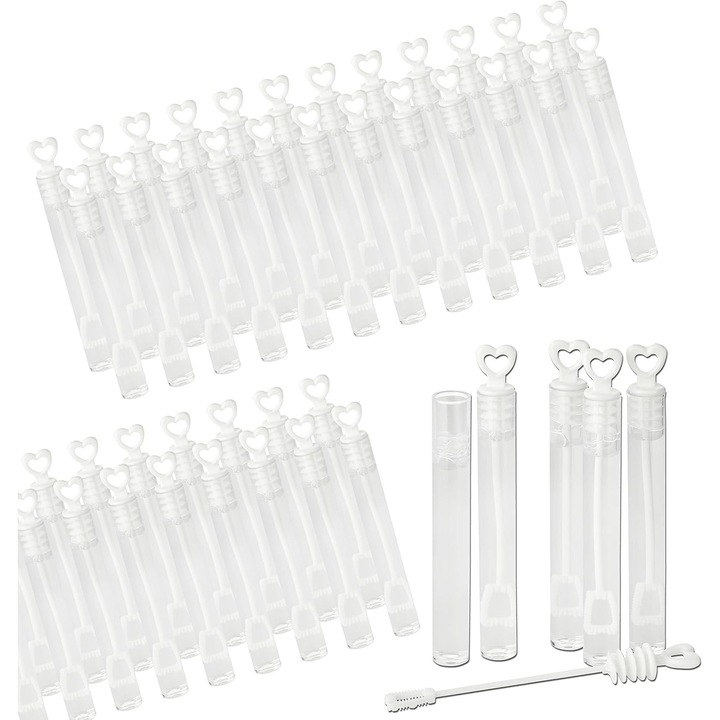 Комплект 48 тубички за сапунени мехурчета за сватба, пластмаса, бял, 10.5x1.1см
