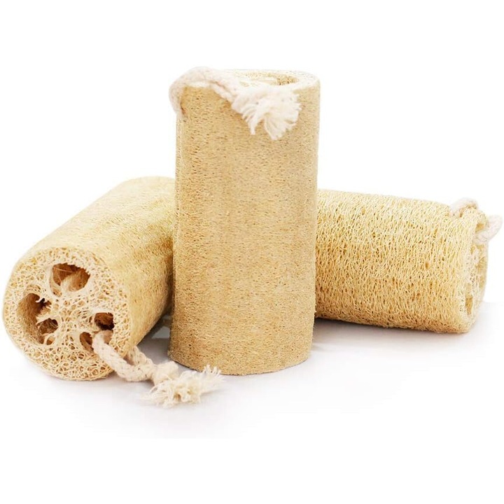 Natúr luffa hámlasztó szivacs, szett, 100% natúr, sárga, 15x10cm