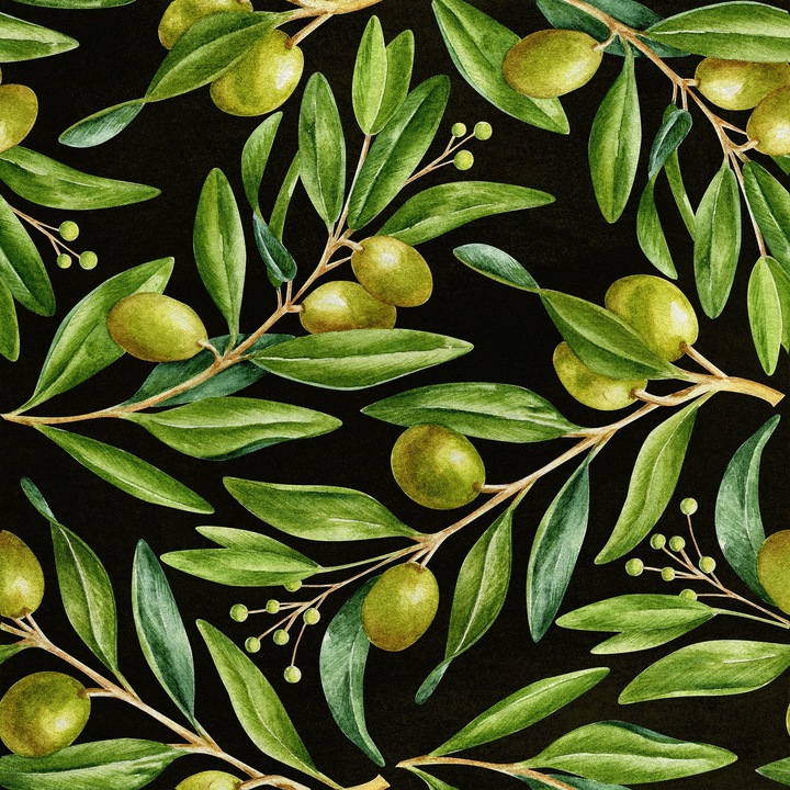 Poliészter varrószövet, zöld olajágak, Soft Velvet, 145 cm x 100 cm, Heko panelek, RDX1436