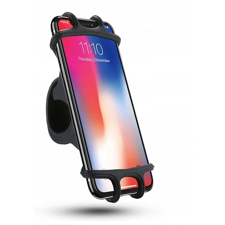 Стойка за телефон за велосипед ETU, гумена, 4"-6,5", Черен