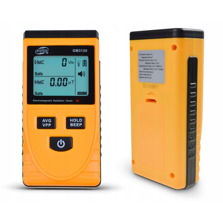 Tester pentru camp electromagnetic, Benetech, ecran LCD, 5Hz-3500MHz, 63.6x31x125.8mm, portocaliu/negru