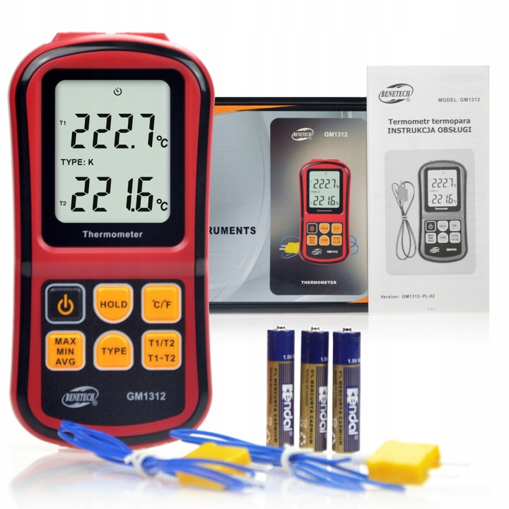 Дигитален термометър Benetech, 2 сонди тип K, -50~300°C, LCD екран, 72x29x145.5mm