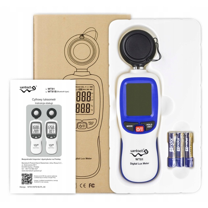 Luxmetru digital Wintact WT81B, Bluetooth, masurare lumina si temperatura ~ Domeniu de masurare: 0 ~ 200000 lux