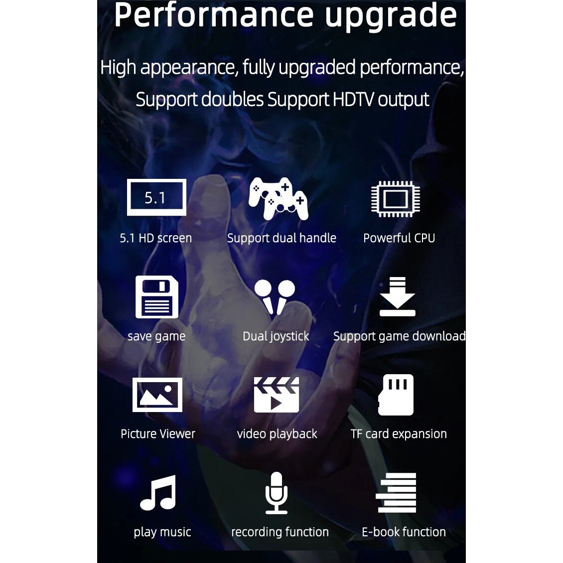 Joc portabil STELS, tehnologie inteligenta, ecran color de 5,1 inchi, HDMI, 10.000 de jocuri, negru