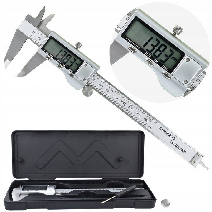 Benetech elektronikus digitális aller, pontosság ±0,02 mm, horganyzott, 150 mm, tokkal