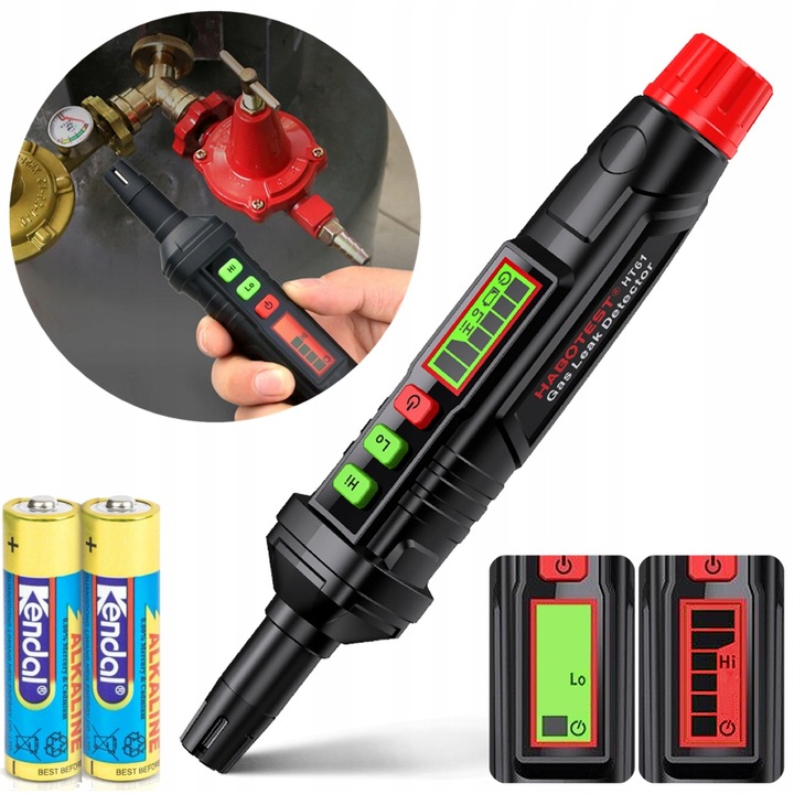 HABOTEST HT61 hordozható gázérzékelő, vizuális és hangos riasztó, állítható érzékenység, 180x32x31mm