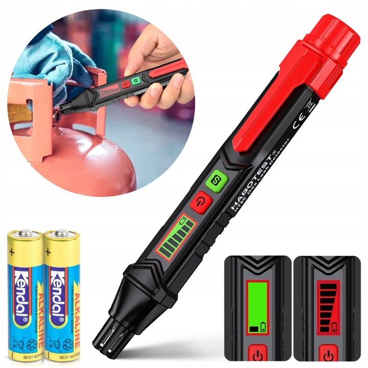 Hordozható gyúlékony gázérzékelő HABOTEST HT60, vizuális és hangos riasztó, LCD képernyő, 170x23x28mm