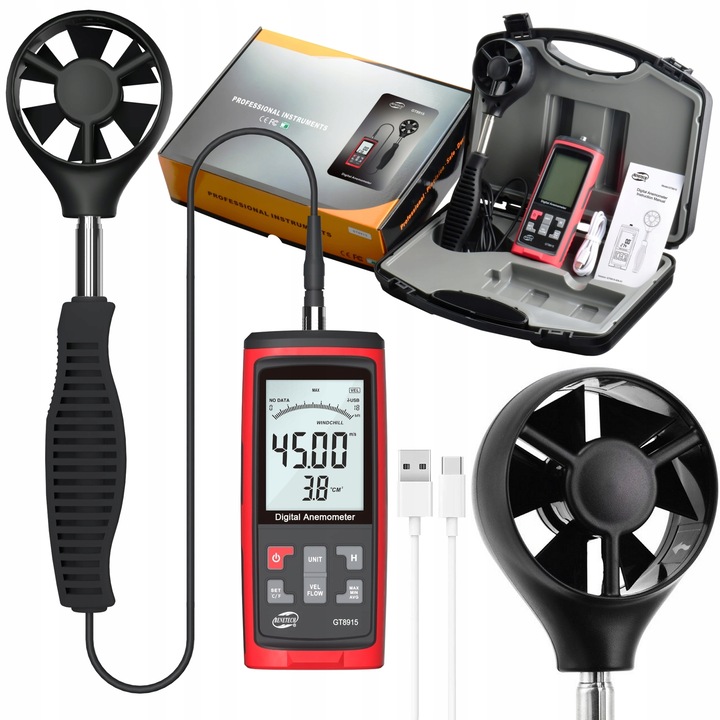 Anemometru Benetech GT8915, masurare viteza/temperatura/volum aer, LCD, telescop 30cm