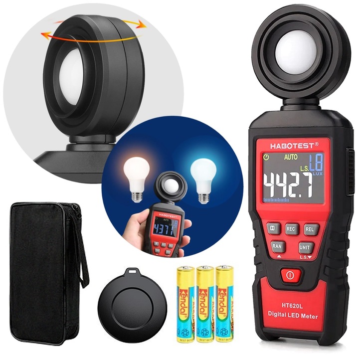 Luxmeter Habotest HT620L, forgó, színes LCD, 0-200000Lx, tokkal együtt